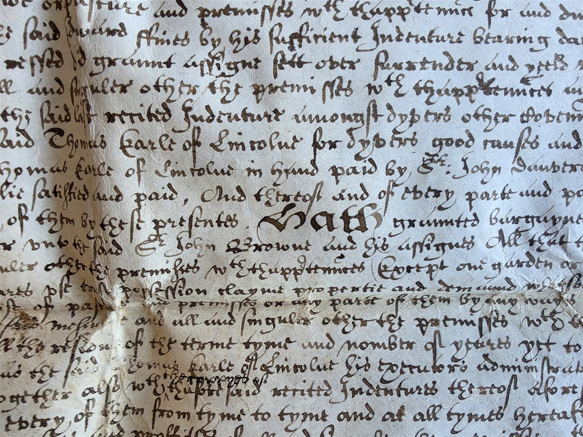 1617 MANUSCRIPT INDENTURE on VELLUM in ENGLISH Roughton Earl of Lincoln antique