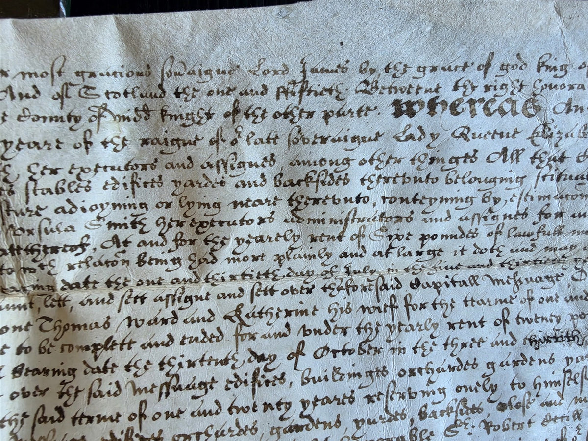1617 MANUSCRIPT INDENTURE on VELLUM in ENGLISH Roughton Earl of Lincoln antique