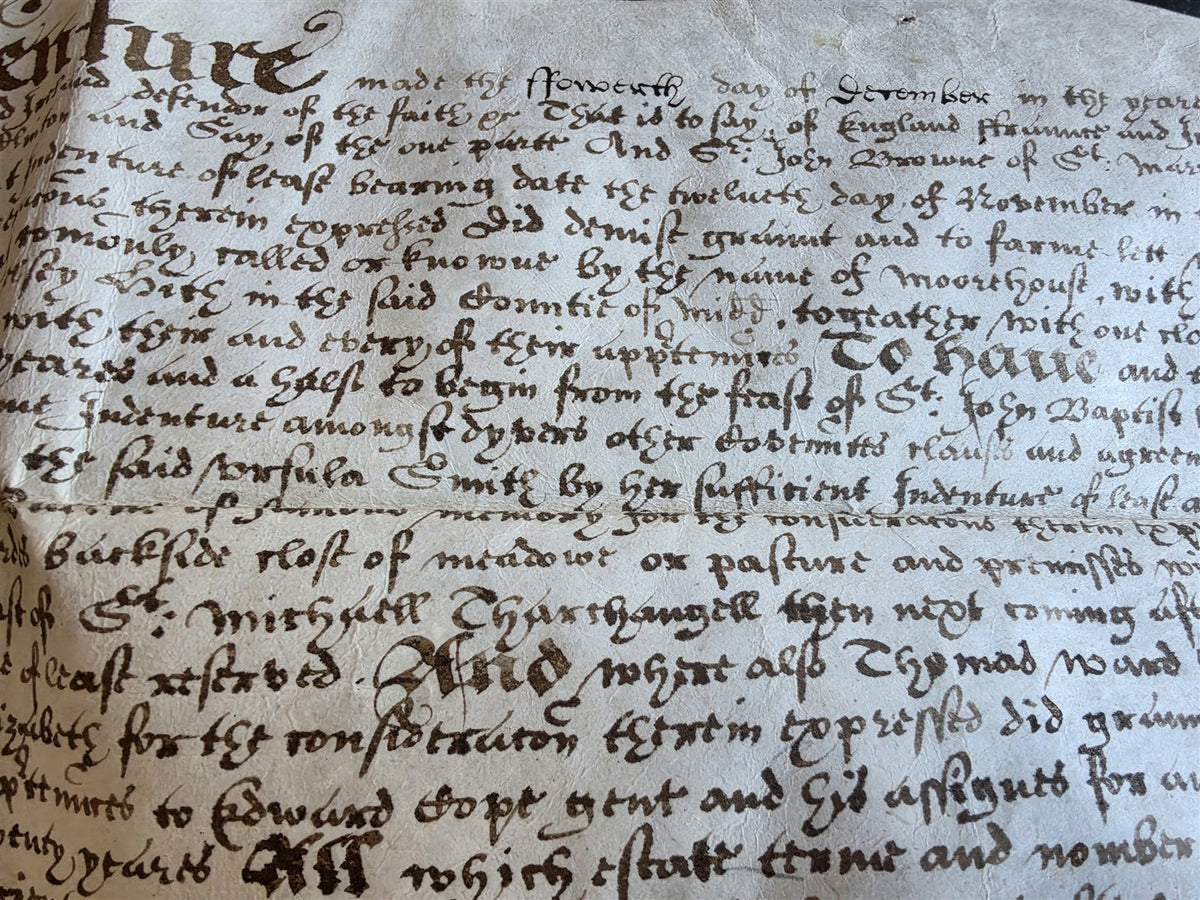 1617 MANUSCRIPT INDENTURE on VELLUM in ENGLISH Roughton Earl of Lincoln antique