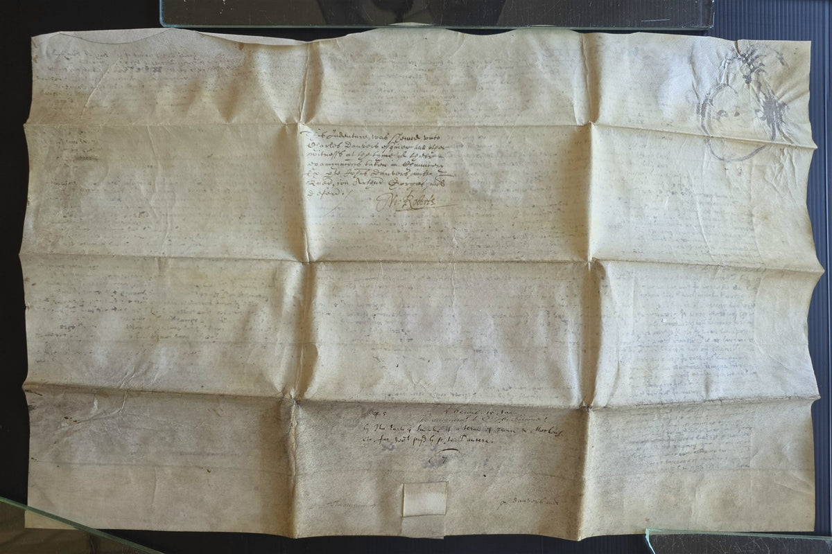 1617 MANUSCRIPT INDENTURE on VELLUM in ENGLISH Roughton Earl of Lincoln antique