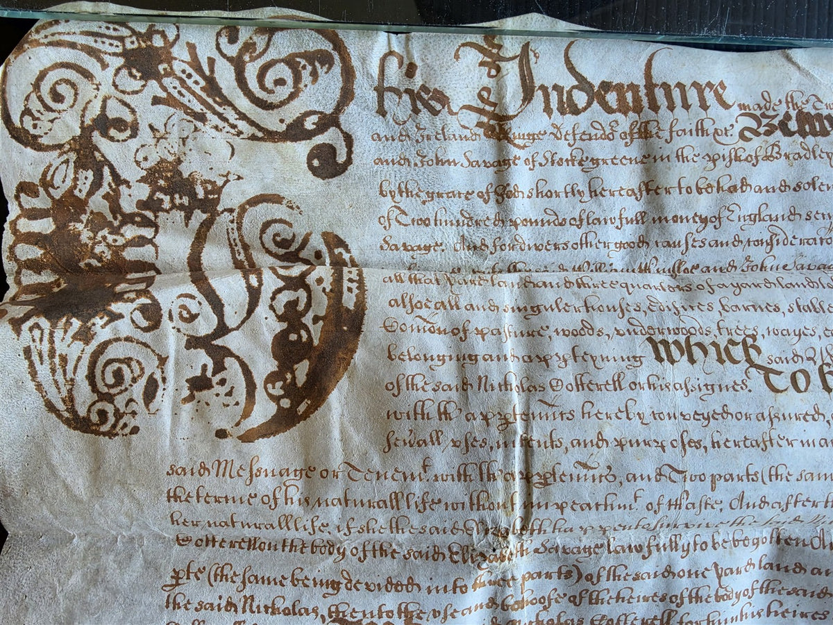 1600s MANUSCRIPT INDENTURE on VELLUM in ENGLISH antique 13 x 26"
