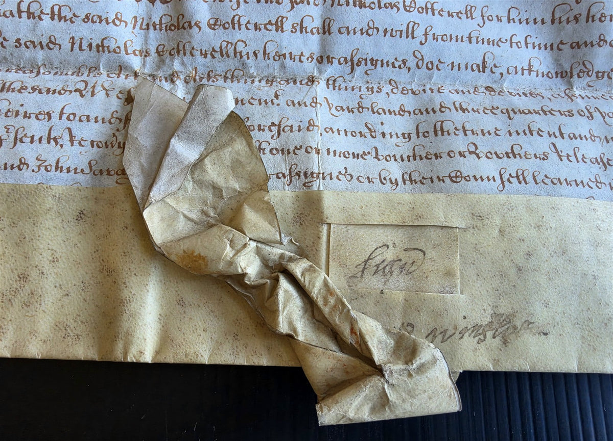 1600s MANUSCRIPT INDENTURE on VELLUM in ENGLISH antique 13 x 26"