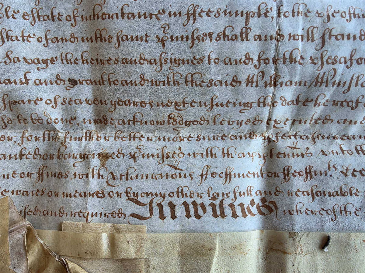 1600s MANUSCRIPT INDENTURE on VELLUM in ENGLISH antique 13 x 26"