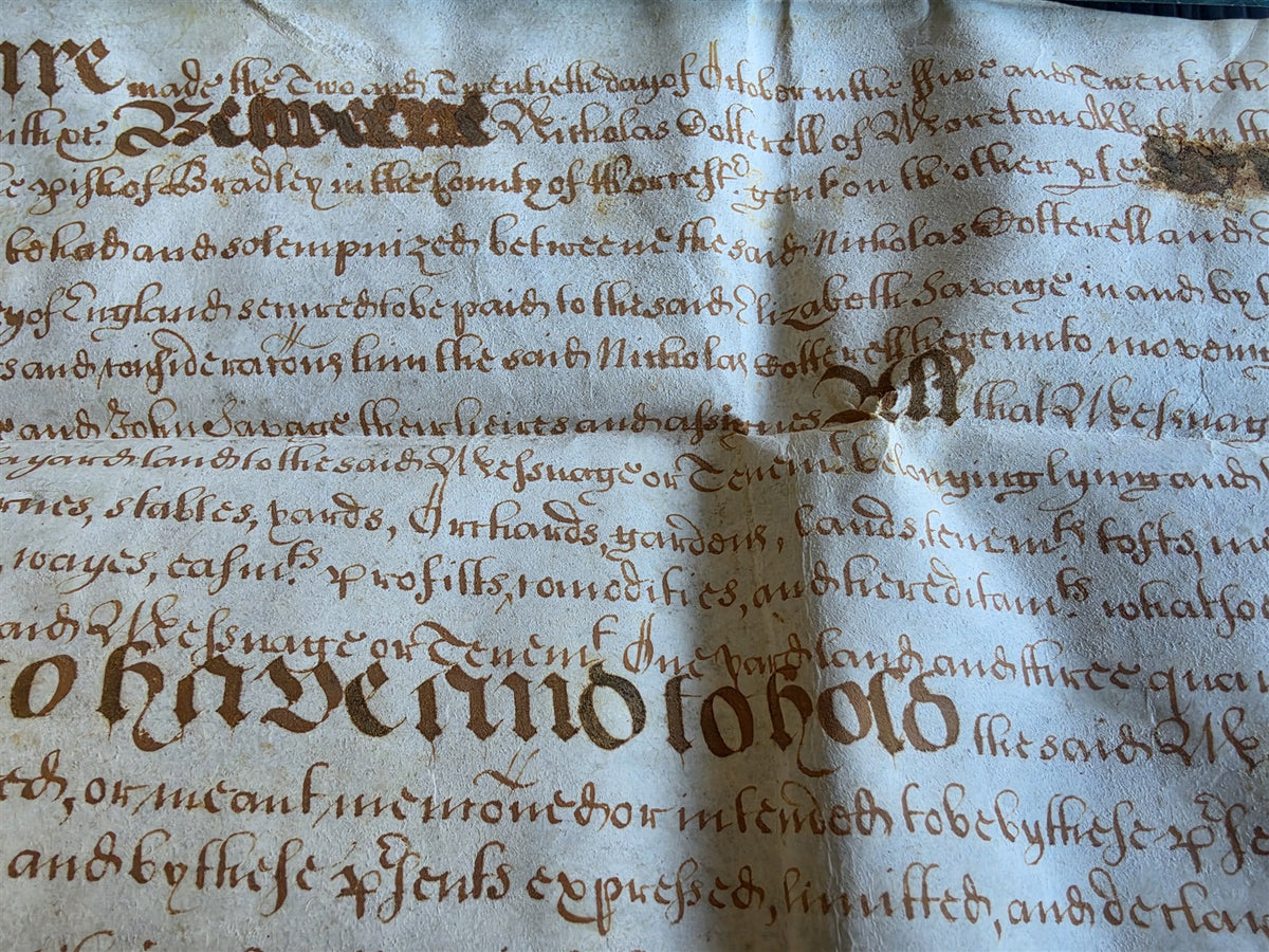 1600s MANUSCRIPT INDENTURE on VELLUM in ENGLISH antique 13 x 26"