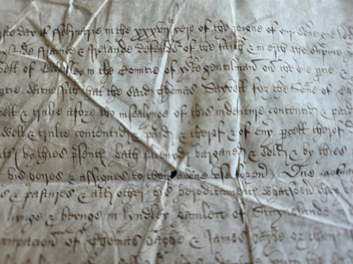 1509-1547 HENRY VIII era MANUSCRIPT INDENTURE on VELLUM in ENGLISH antique 11x12