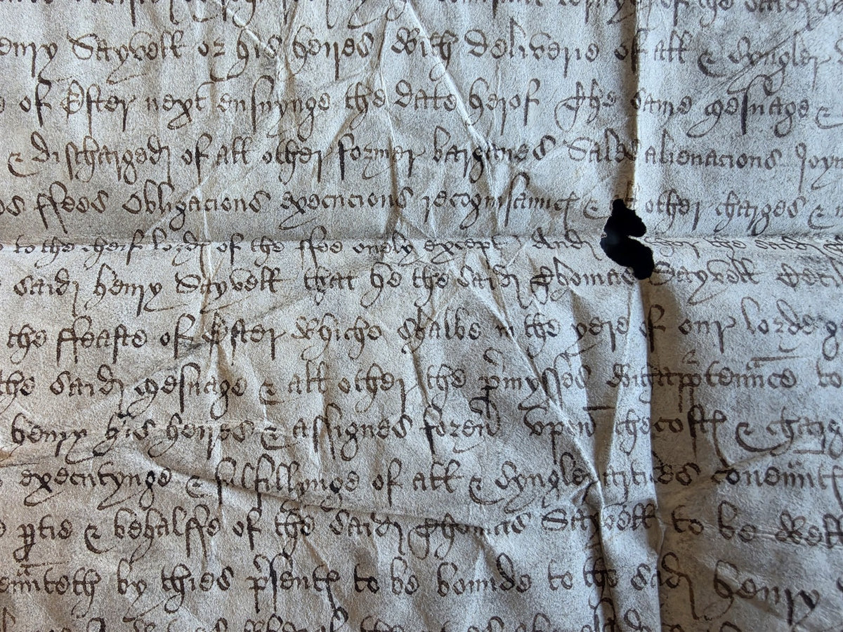 1509-1547 HENRY VIII era MANUSCRIPT INDENTURE on VELLUM in ENGLISH antique 11x12