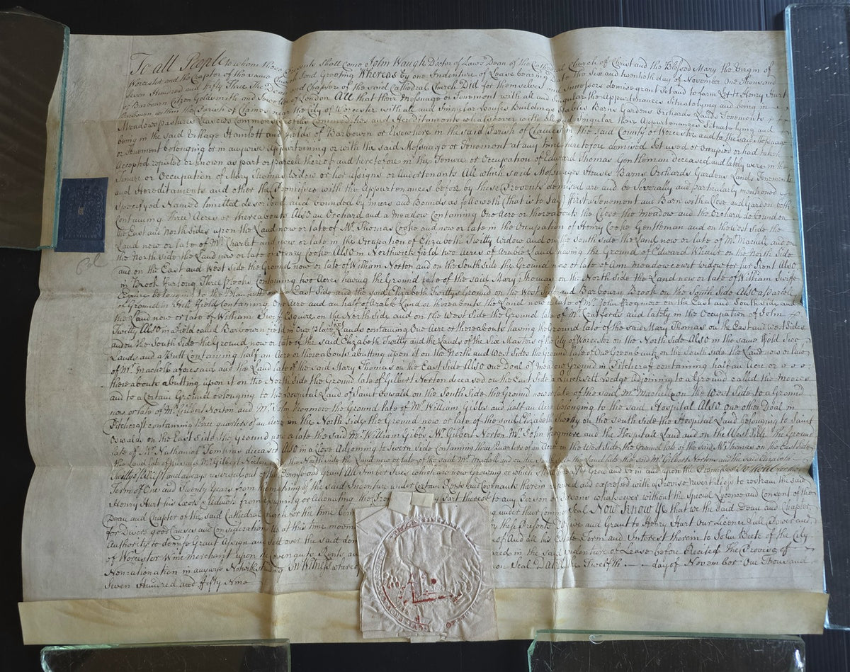 1753 MANUSCRIPT INDENTURE on VELLUM in ENGLISH antique LEASE of LAND 17x21.5"