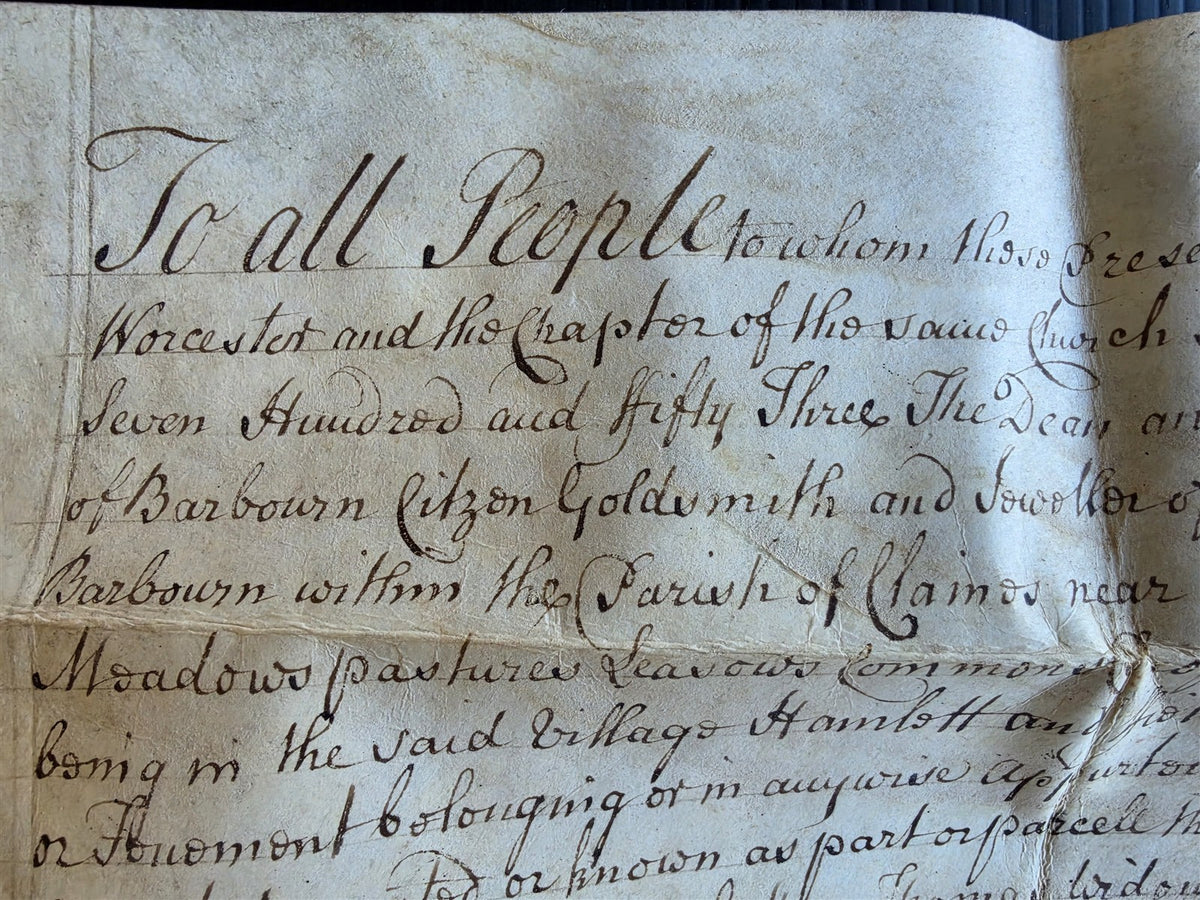 1753 MANUSCRIPT INDENTURE on VELLUM in ENGLISH antique LEASE of LAND 17x21.5"