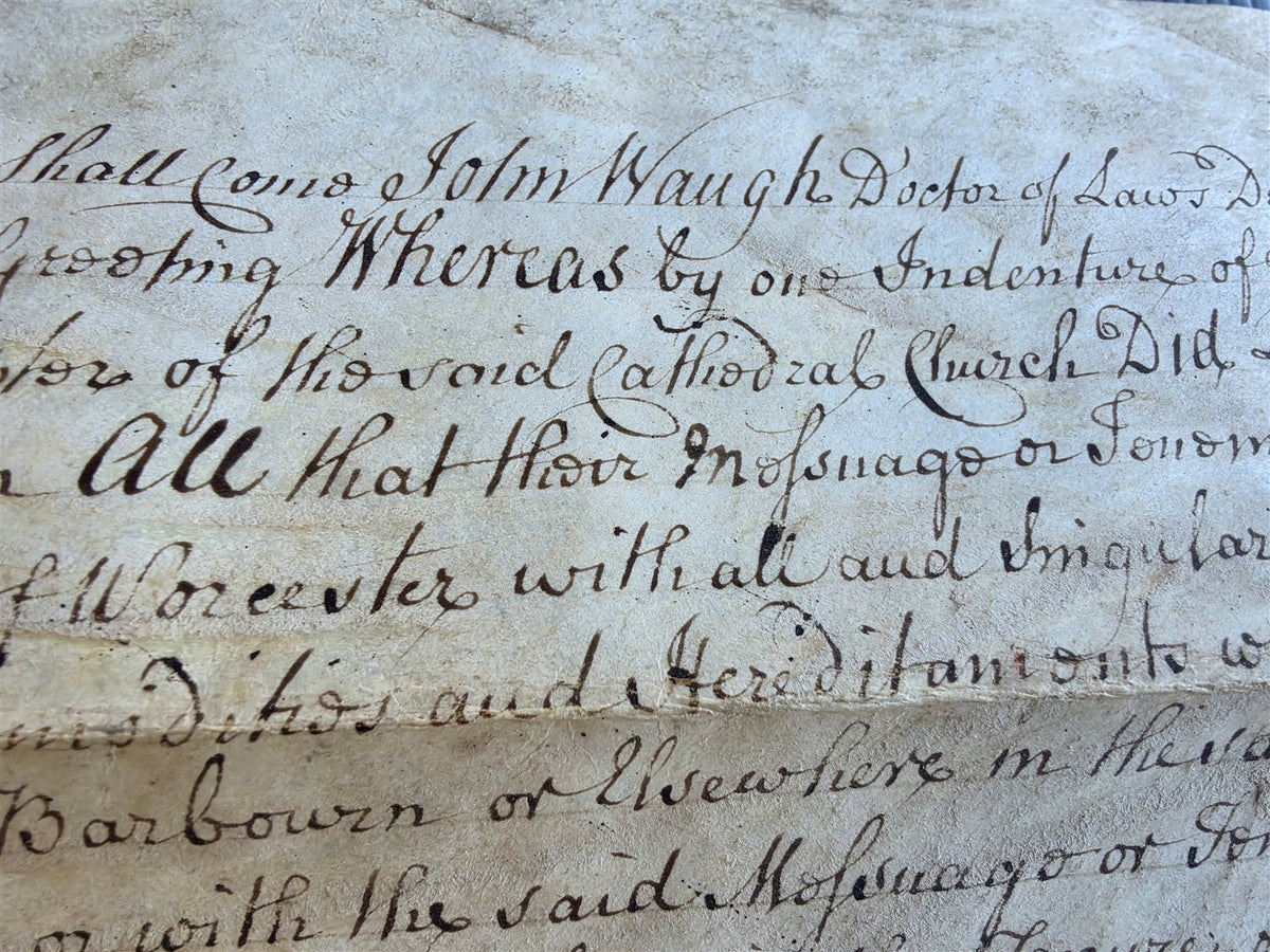 1753 MANUSCRIPT INDENTURE on VELLUM in ENGLISH antique LEASE of LAND 17x21.5"