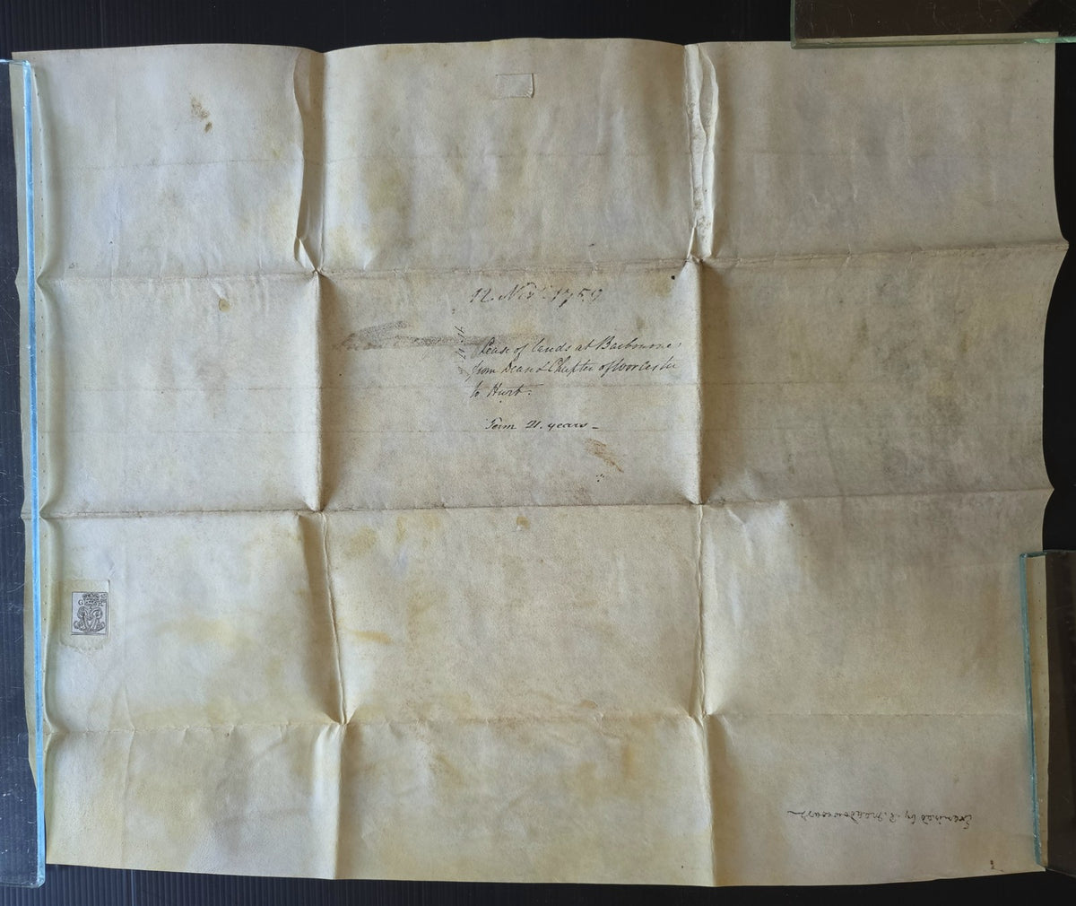 1753 MANUSCRIPT INDENTURE on VELLUM in ENGLISH antique LEASE of LAND 17x21.5"