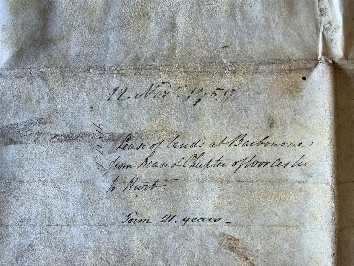 1753 MANUSCRIPT INDENTURE on VELLUM in ENGLISH antique LEASE of LAND 17x21.5"