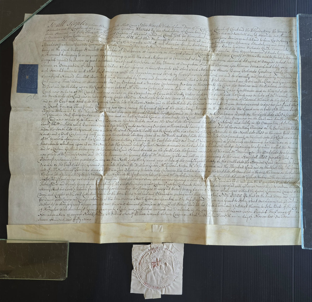 1753 MANUSCRIPT INDENTURE on VELLUM in ENGLISH antique LEASE of LAND 17x21.5"