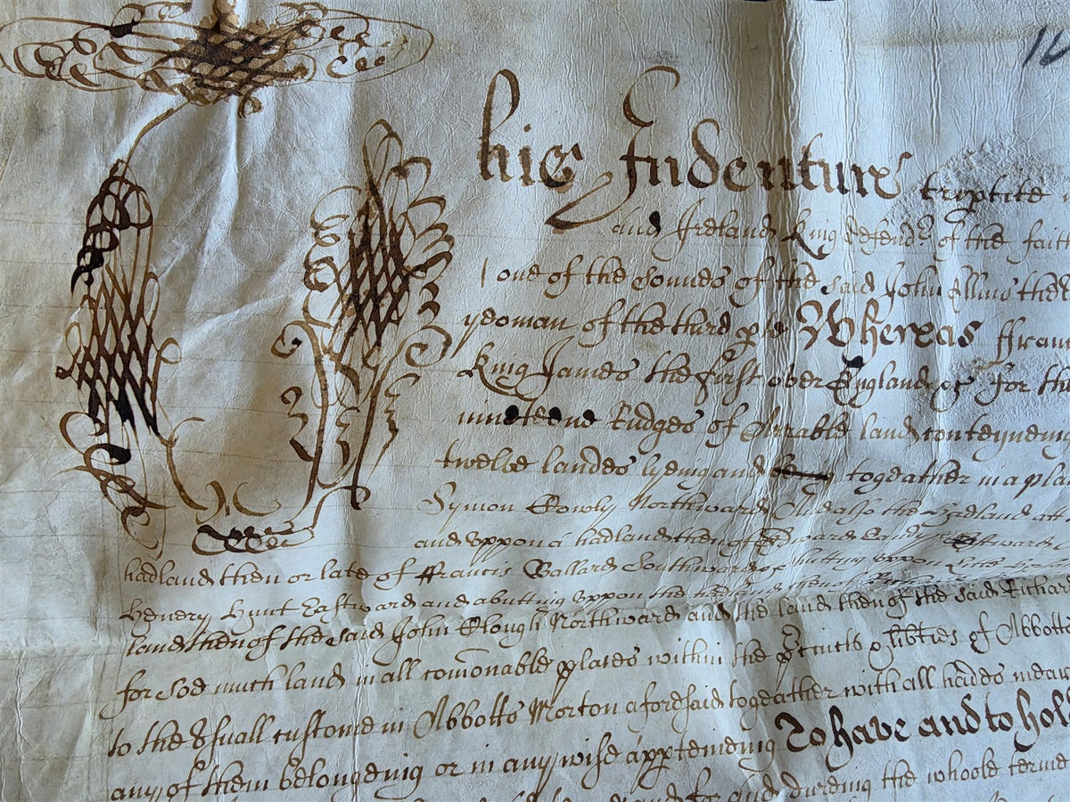 1685 MANUSCRIPT INDENTURE on VELLUM in ENGLISH antique 20x24.5"