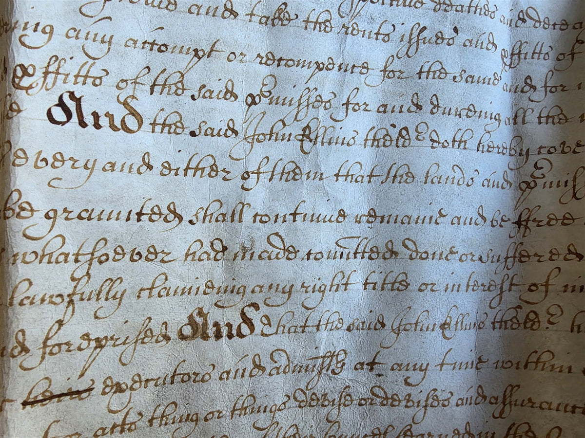 1685 MANUSCRIPT INDENTURE on VELLUM in ENGLISH antique 20x24.5"