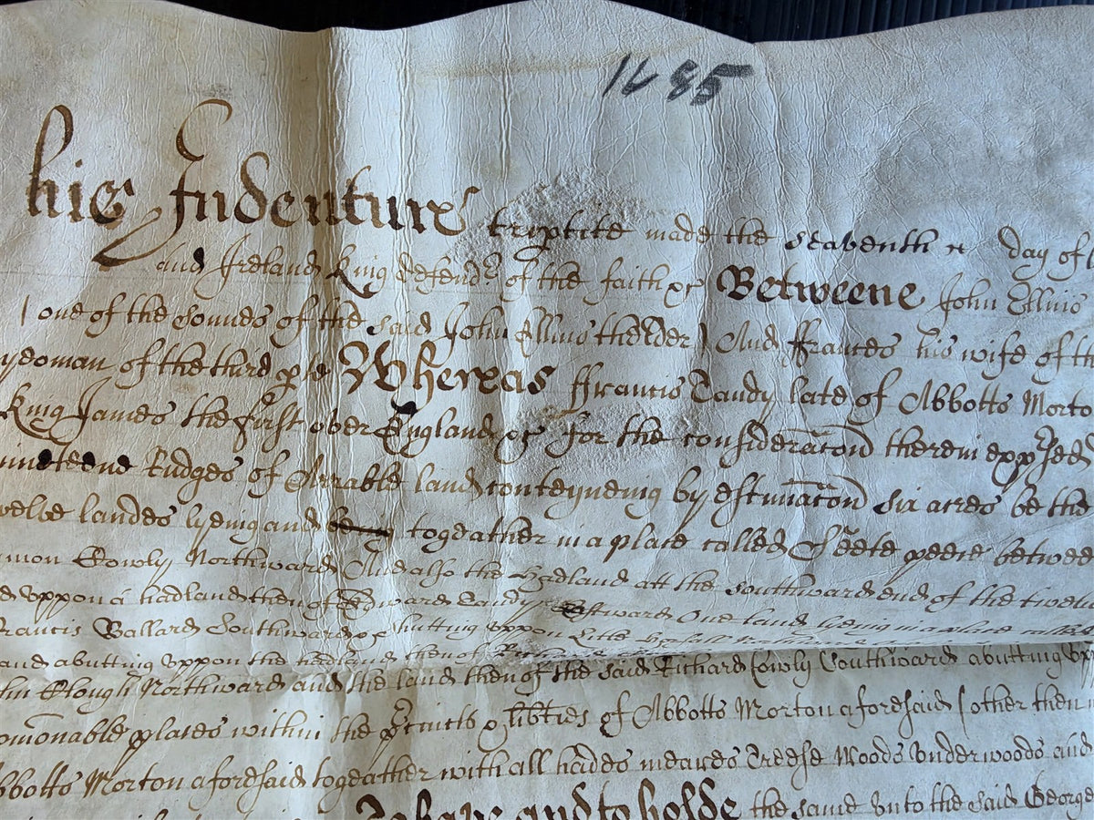 1685 MANUSCRIPT INDENTURE on VELLUM in ENGLISH antique 20x24.5"