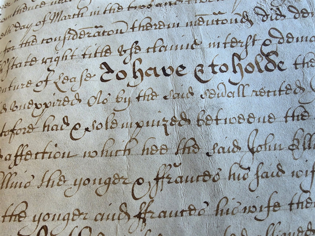 1685 MANUSCRIPT INDENTURE on VELLUM in ENGLISH antique 20x24.5"