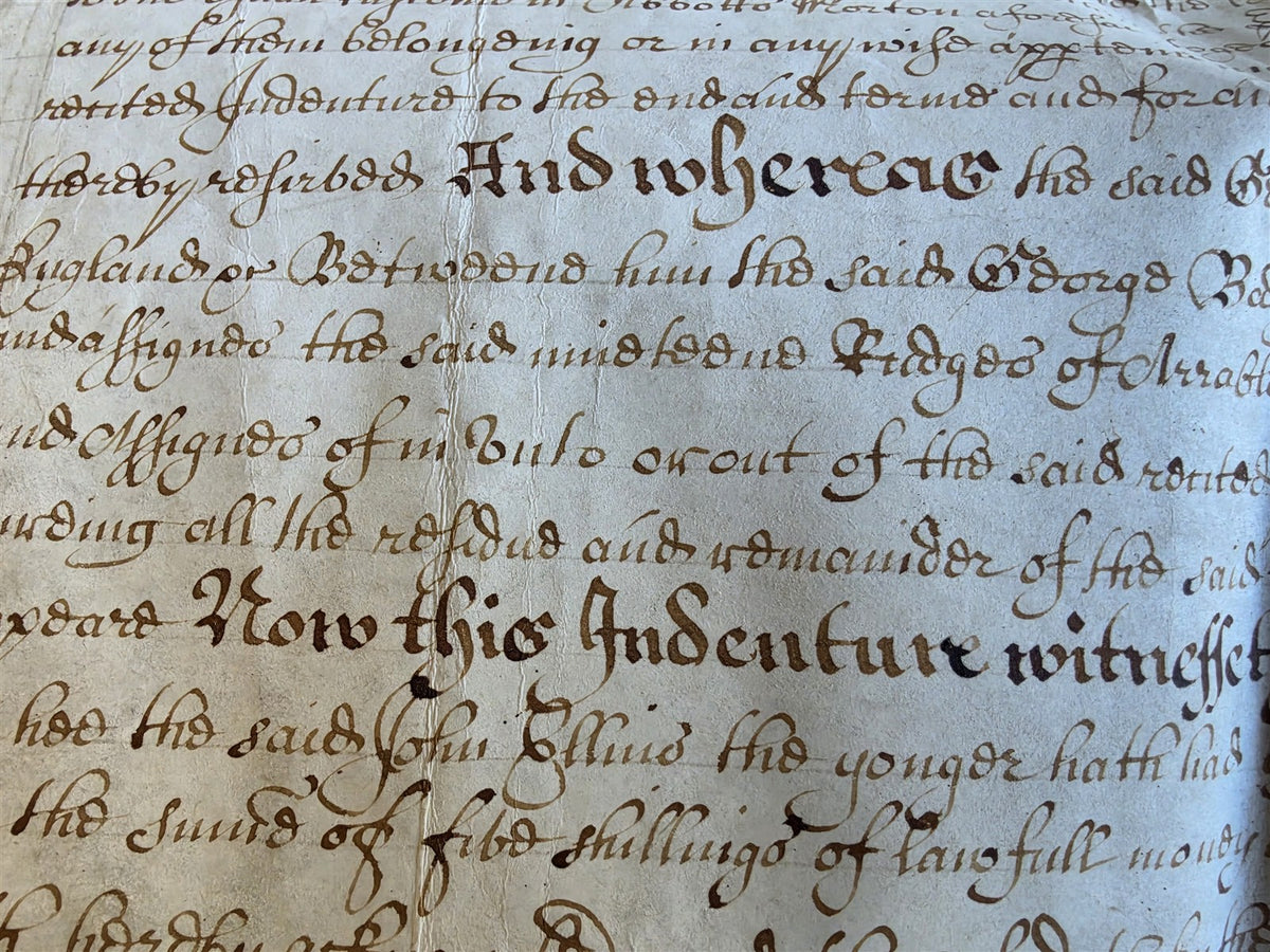 1685 MANUSCRIPT INDENTURE on VELLUM in ENGLISH antique 20x24.5"