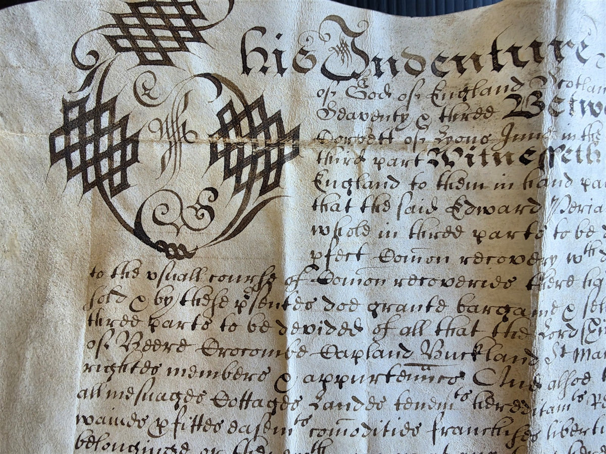 1673 MANUSCRIPT INDENTURE on VELLUM w/ WAX SEAL in ENGLISH antique 14.5x24"