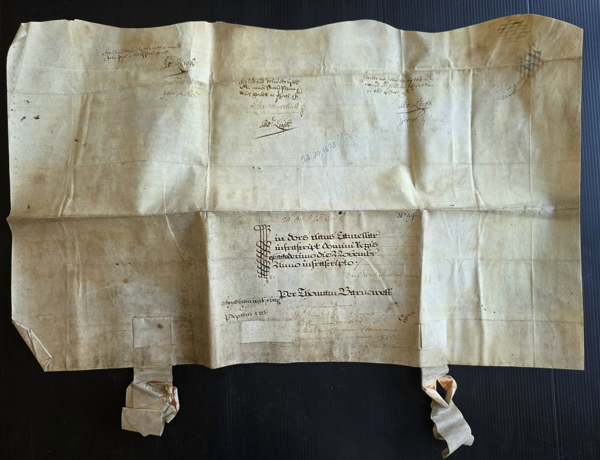 1673 MANUSCRIPT INDENTURE on VELLUM w/ WAX SEAL in ENGLISH antique 14.5x24"
