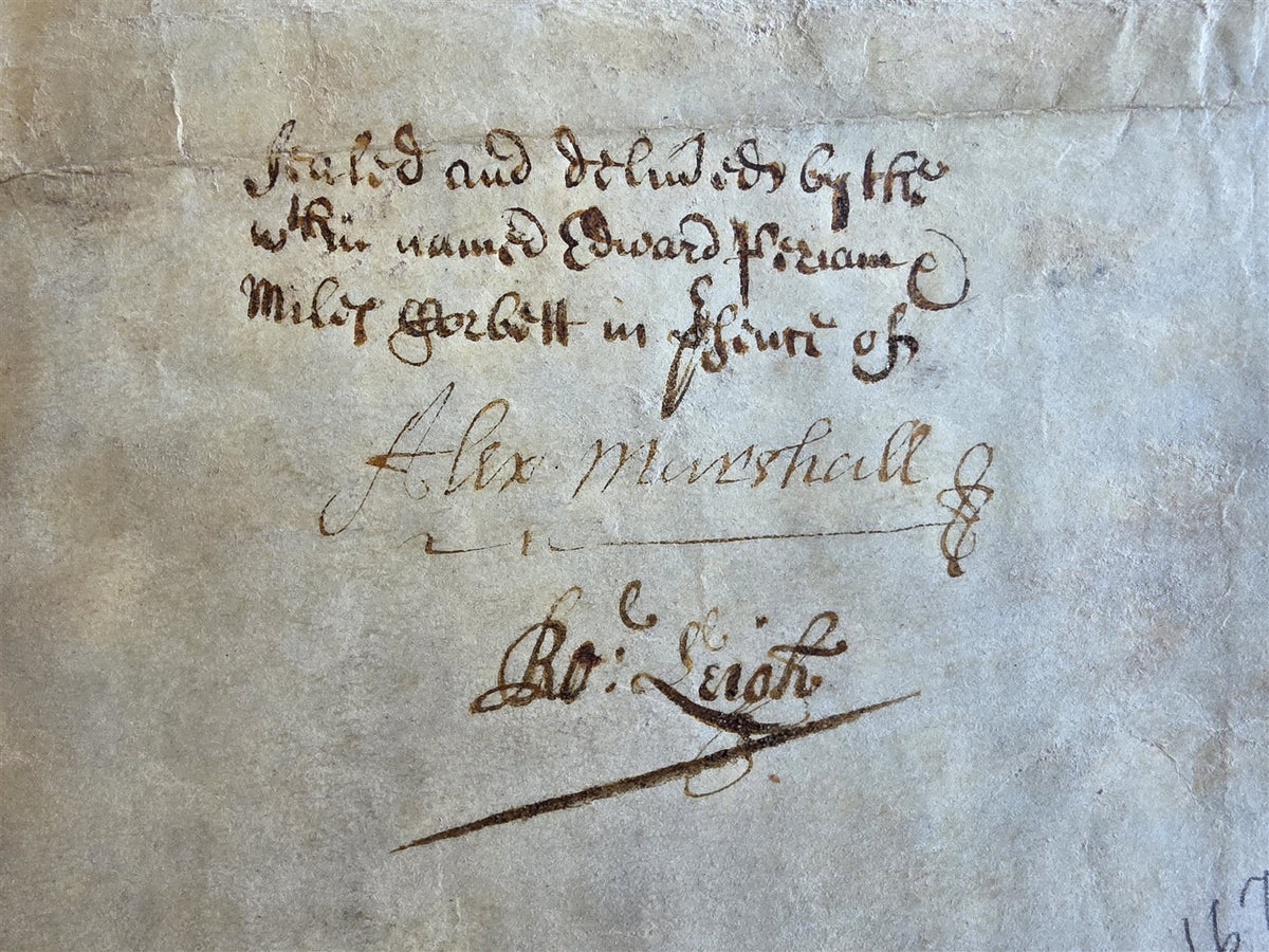 1673 MANUSCRIPT INDENTURE on VELLUM w/ WAX SEAL in ENGLISH antique 14.5x24"