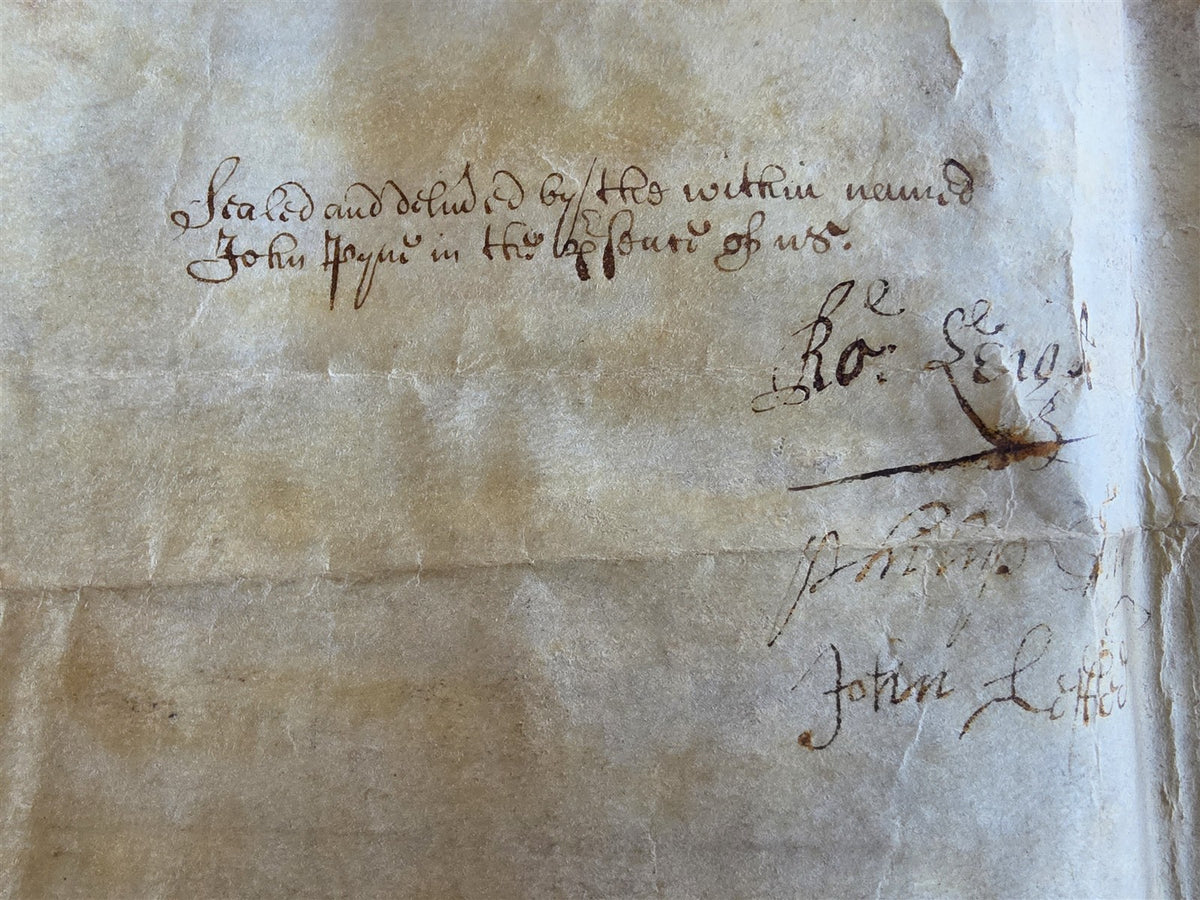 1673 MANUSCRIPT INDENTURE on VELLUM w/ WAX SEAL in ENGLISH antique 14.5x24"