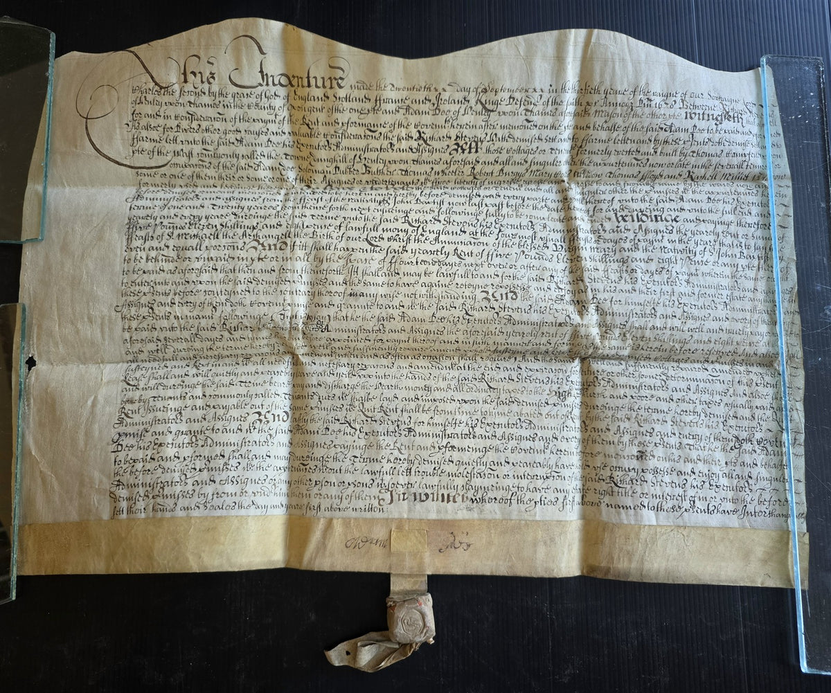 1678-1699 MANUSCRIPT INDENTURE on VELLUM w/ WAX SEAL in ENGLISH antique 15.5x22"