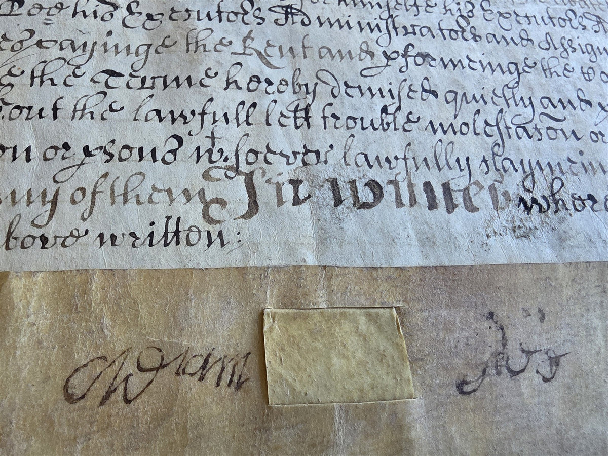 1678-1699 MANUSCRIPT INDENTURE on VELLUM w/ WAX SEAL in ENGLISH antique 15.5x22"