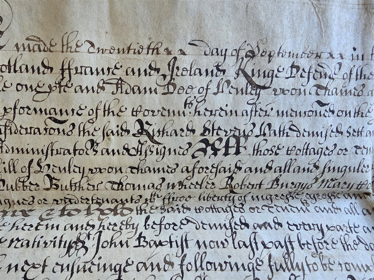 1678-1699 MANUSCRIPT INDENTURE on VELLUM w/ WAX SEAL in ENGLISH antique 15.5x22"