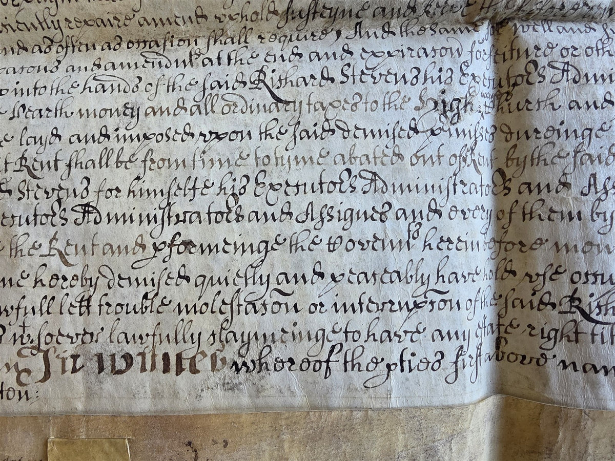 1678-1699 MANUSCRIPT INDENTURE on VELLUM w/ WAX SEAL in ENGLISH antique 15.5x22"