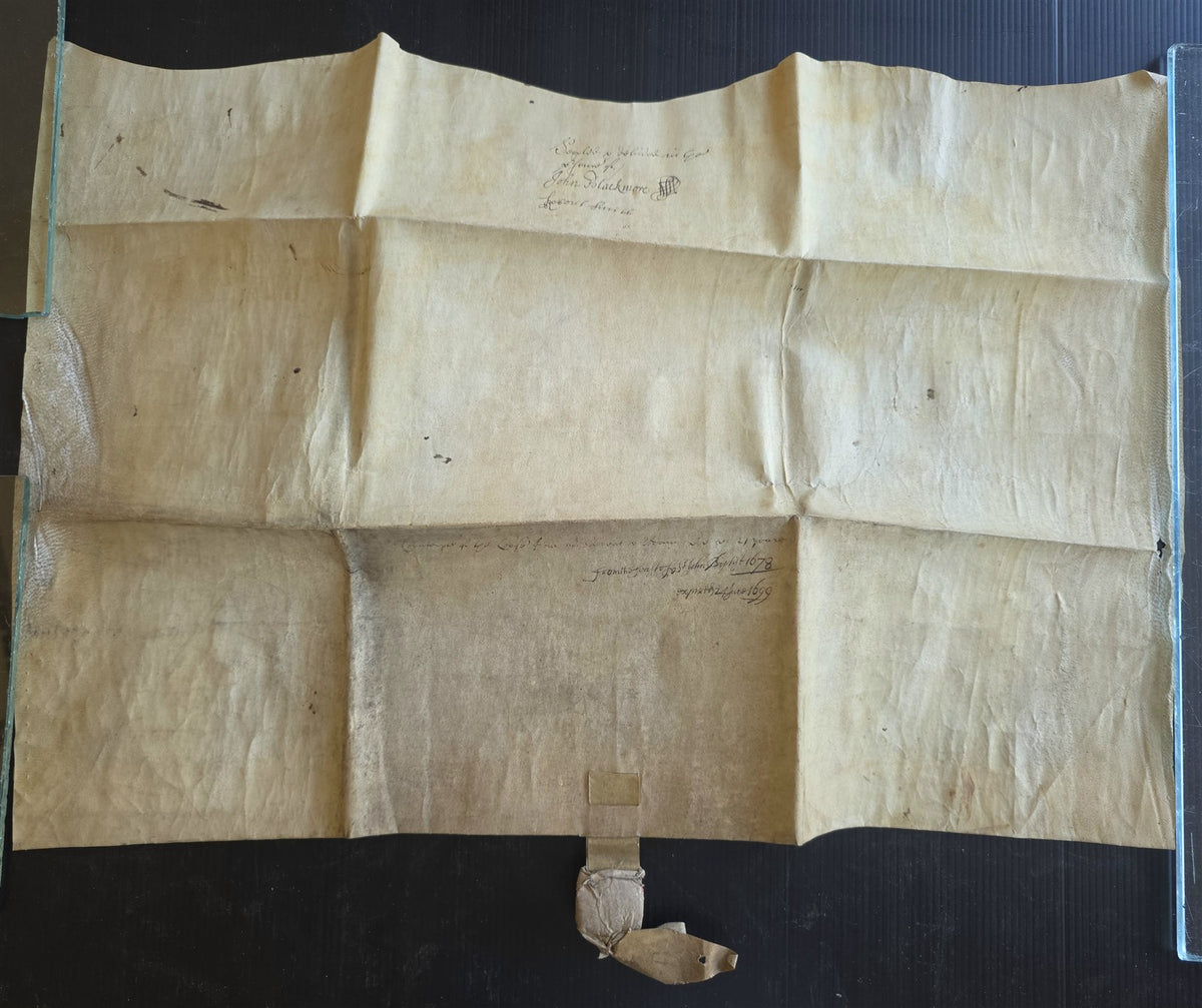 1678-1699 MANUSCRIPT INDENTURE on VELLUM w/ WAX SEAL in ENGLISH antique 15.5x22"