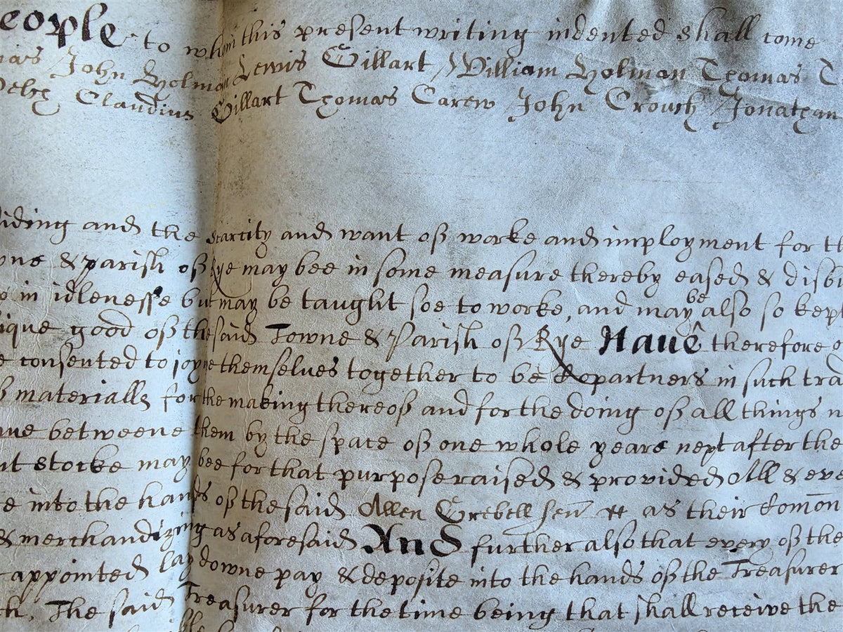 17th century MANUSCRIPT INDENTURE on VELLUM in ENGLISH antique 23x28"