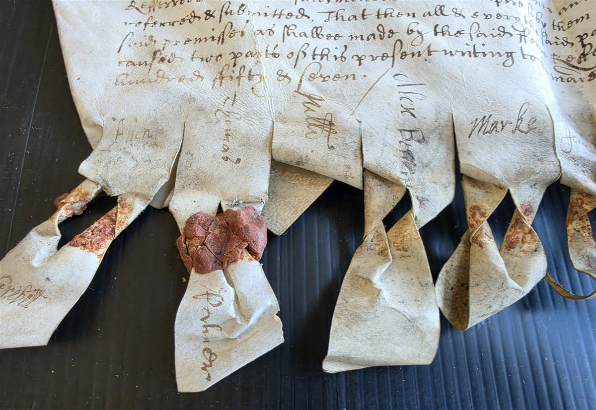17th century MANUSCRIPT INDENTURE on VELLUM in ENGLISH antique 23x28"