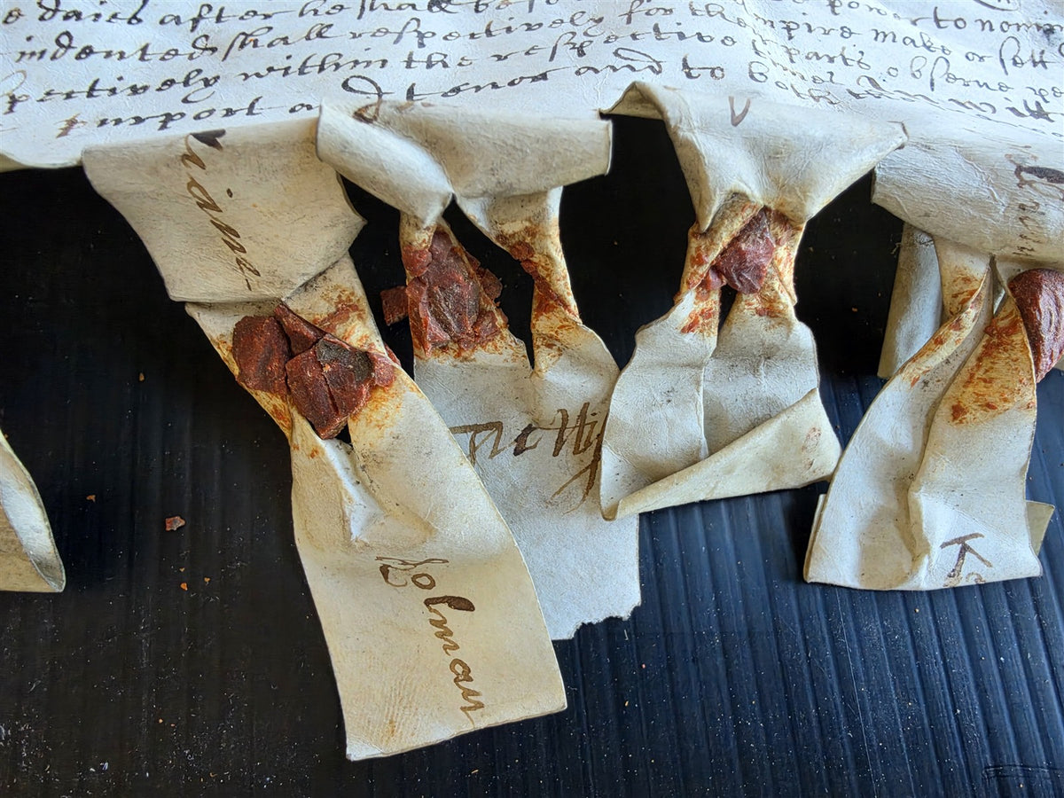 17th century MANUSCRIPT INDENTURE on VELLUM in ENGLISH antique 23x28"