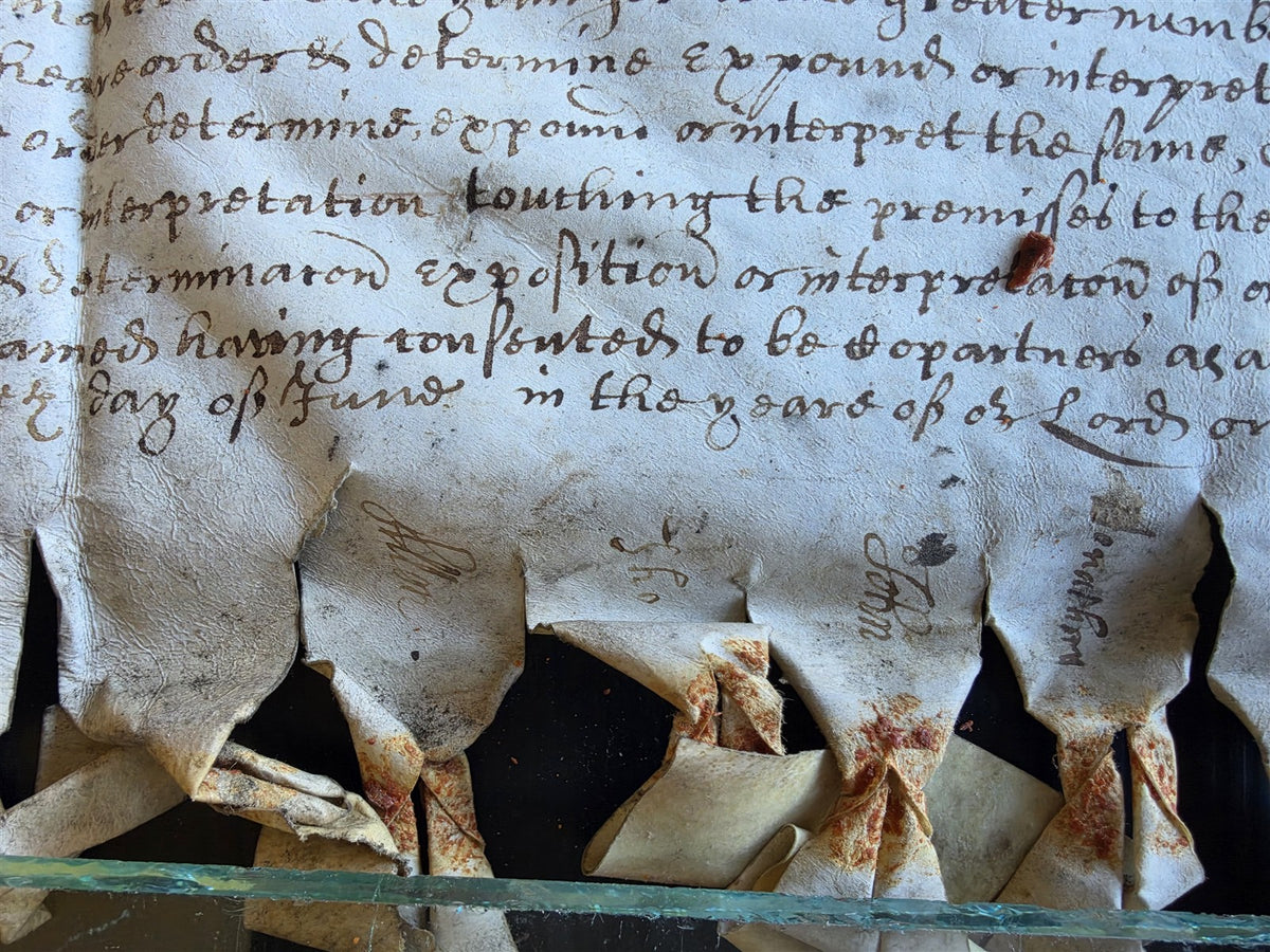 17th century MANUSCRIPT INDENTURE on VELLUM in ENGLISH antique 23x28"