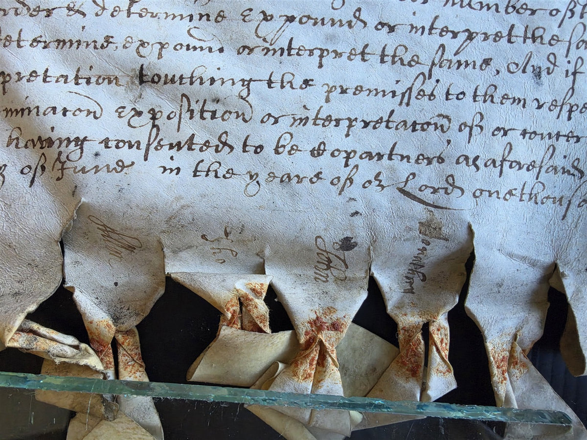 17th century MANUSCRIPT INDENTURE on VELLUM in ENGLISH antique 23x28"