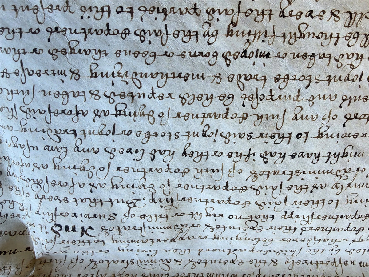 17th century MANUSCRIPT INDENTURE on VELLUM in ENGLISH antique 23x28"