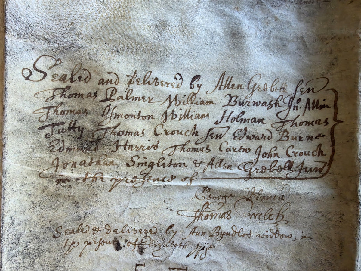 17th century MANUSCRIPT INDENTURE on VELLUM in ENGLISH antique 23x28"
