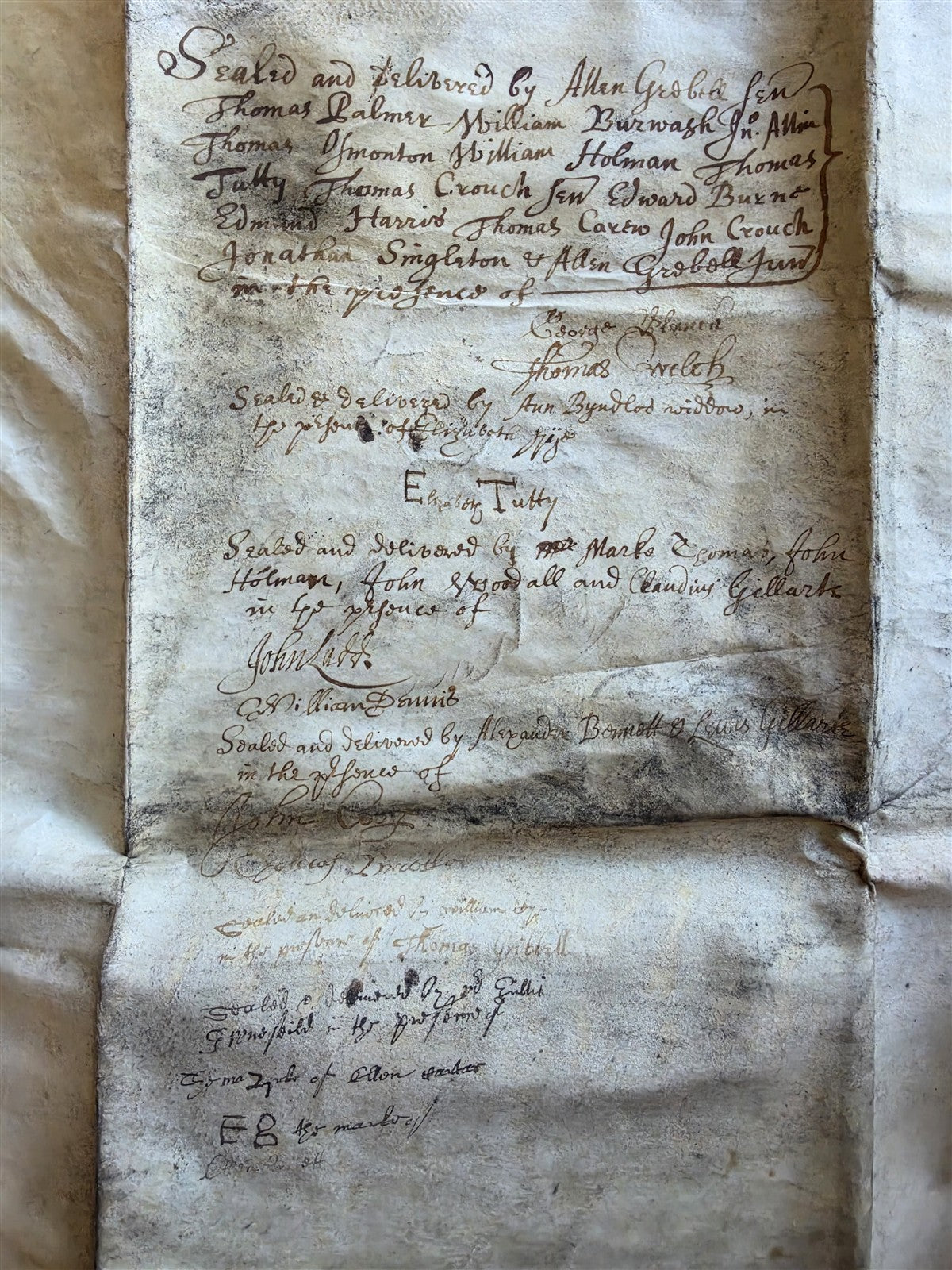 17th century MANUSCRIPT INDENTURE on VELLUM in ENGLISH antique 23x28"
