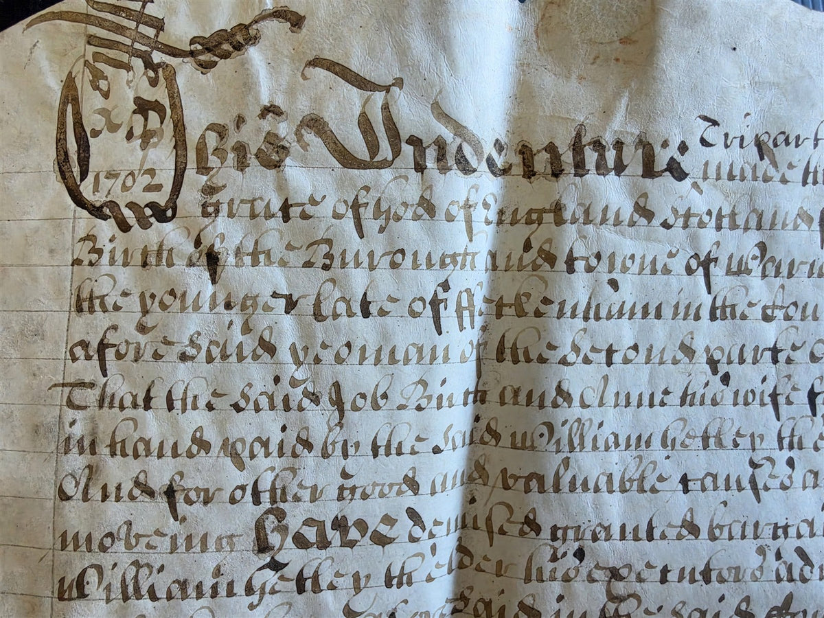 17th century MANUSCRIPT INDENTURE on VELLUM in ENGLISH w/ 4 WAX SEALS antique