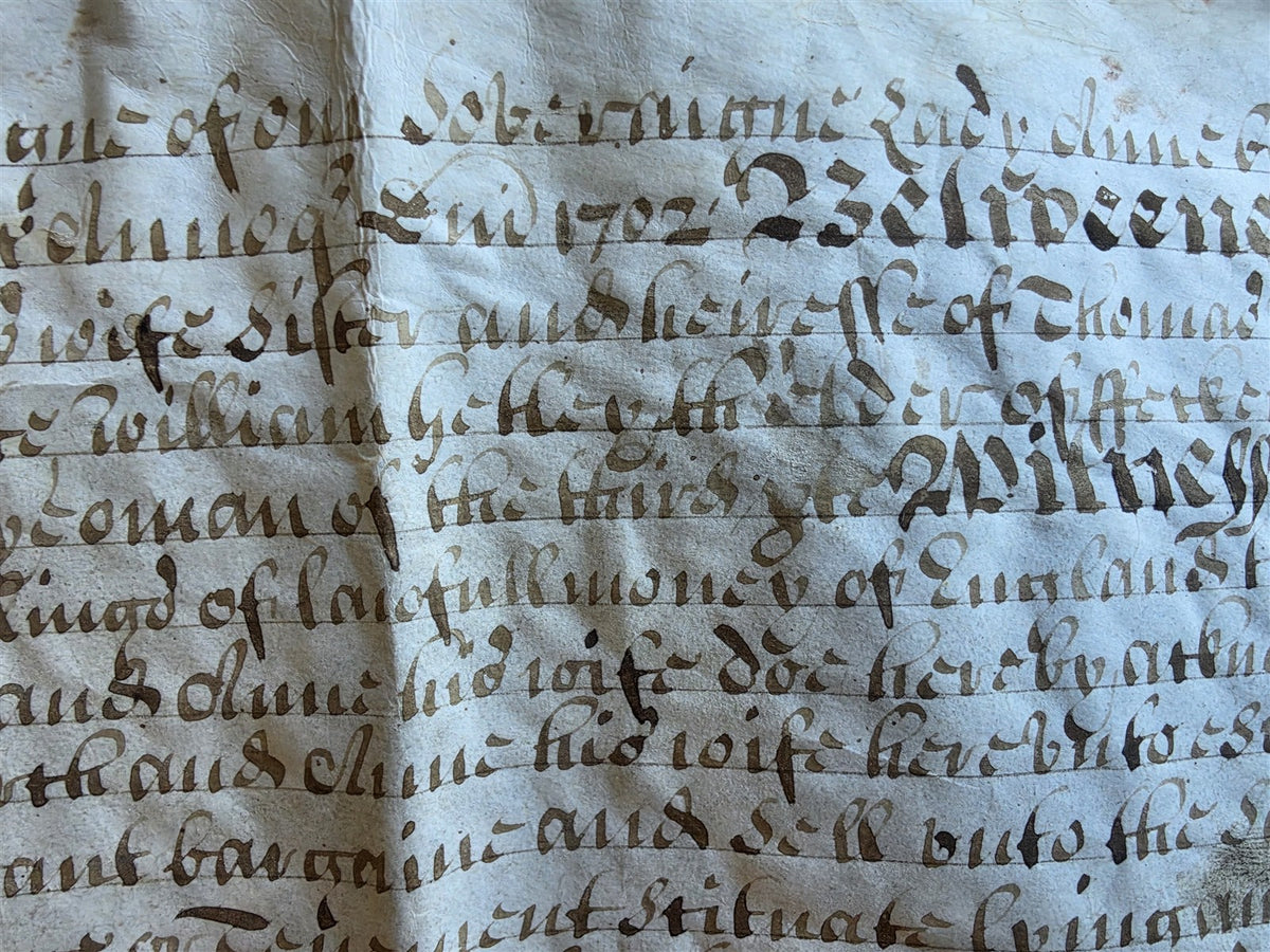 17th century MANUSCRIPT INDENTURE on VELLUM in ENGLISH w/ 4 WAX SEALS antique