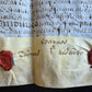 17th century MANUSCRIPT INDENTURE on VELLUM in ENGLISH w/ 4 WAX SEALS antique