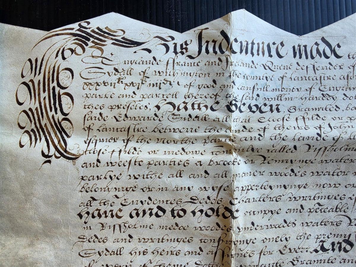 1569 MANUSCRIPT INDENTURE on VELLUM in ENGLISH antique 14 x 21"