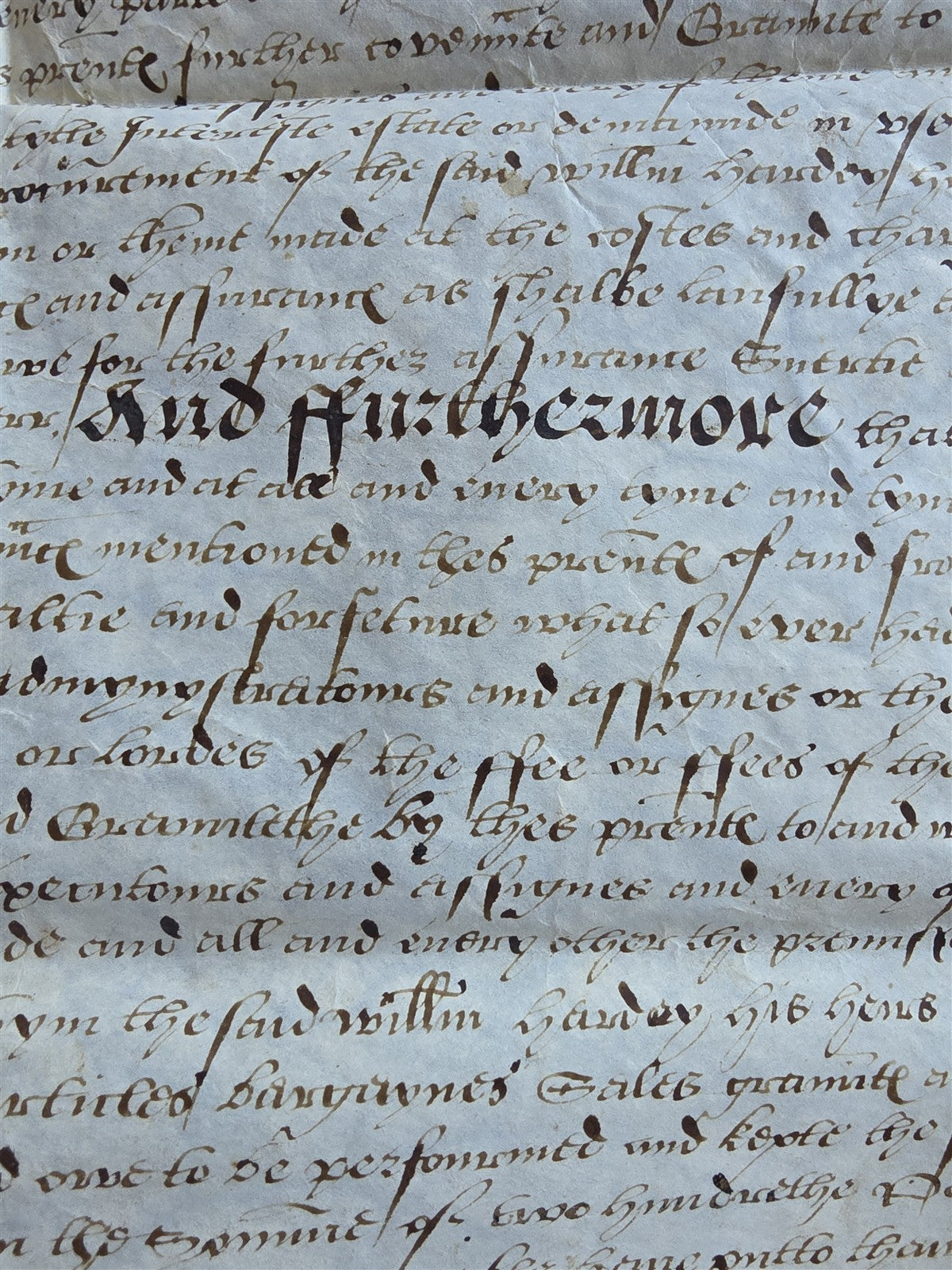 1569 MANUSCRIPT INDENTURE on VELLUM in ENGLISH antique 14 x 21"