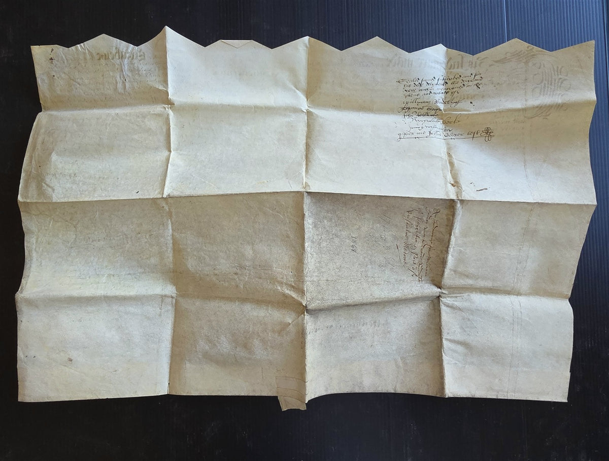 1569 MANUSCRIPT INDENTURE on VELLUM in ENGLISH antique 14 x 21"