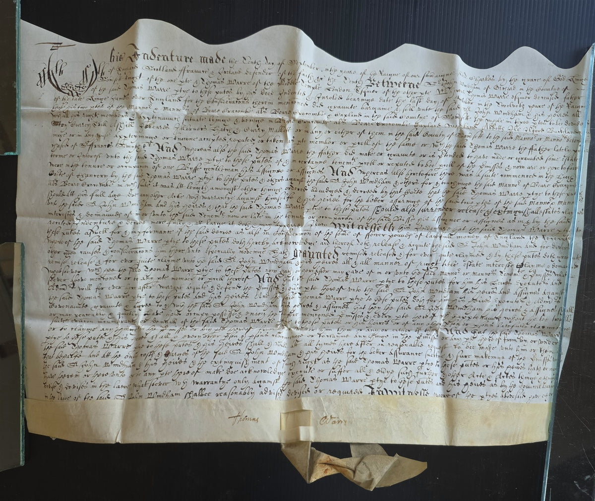 late 17th century MANUSCRIPT INDENTURE on VELLUM in ENGLISH antique 14 x19"