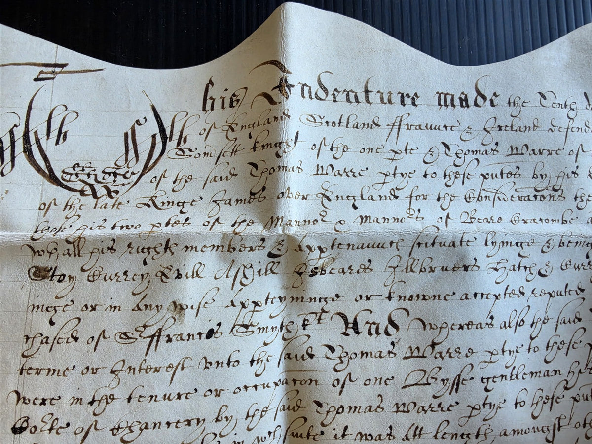 late 17th century MANUSCRIPT INDENTURE on VELLUM in ENGLISH antique 14 x19"