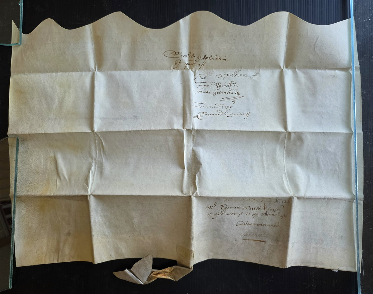 late 17th century MANUSCRIPT INDENTURE on VELLUM in ENGLISH antique 14 x19"
