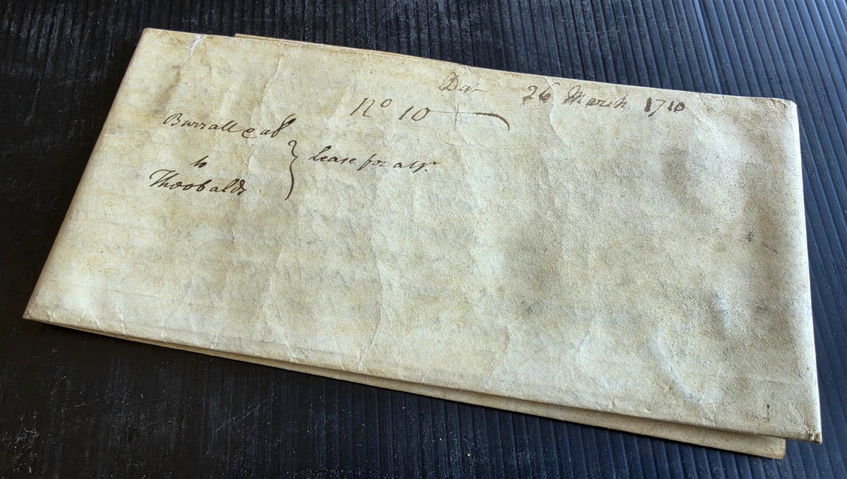1710 MANUSCRIPT INDENTURE on VELLUM in ENGLISH w/ WAX SEALS antique 13 x 22.5"