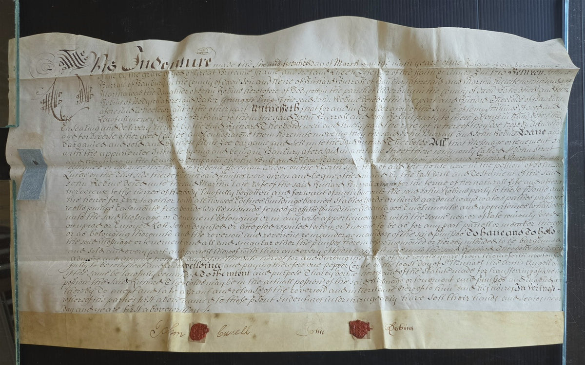 1710 MANUSCRIPT INDENTURE on VELLUM in ENGLISH w/ WAX SEALS antique 13 x 22.5"