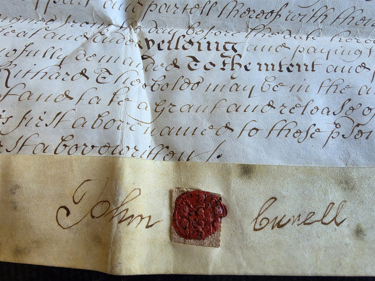 1710 MANUSCRIPT INDENTURE on VELLUM in ENGLISH w/ WAX SEALS antique 13 x 22.5"